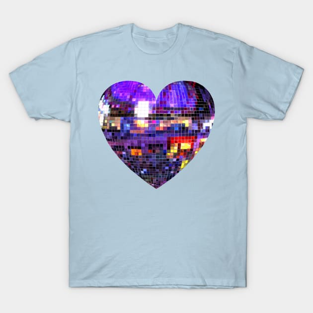 Mirrored Purple Disco Ball Heart T-Shirt by Art by Deborah Camp
